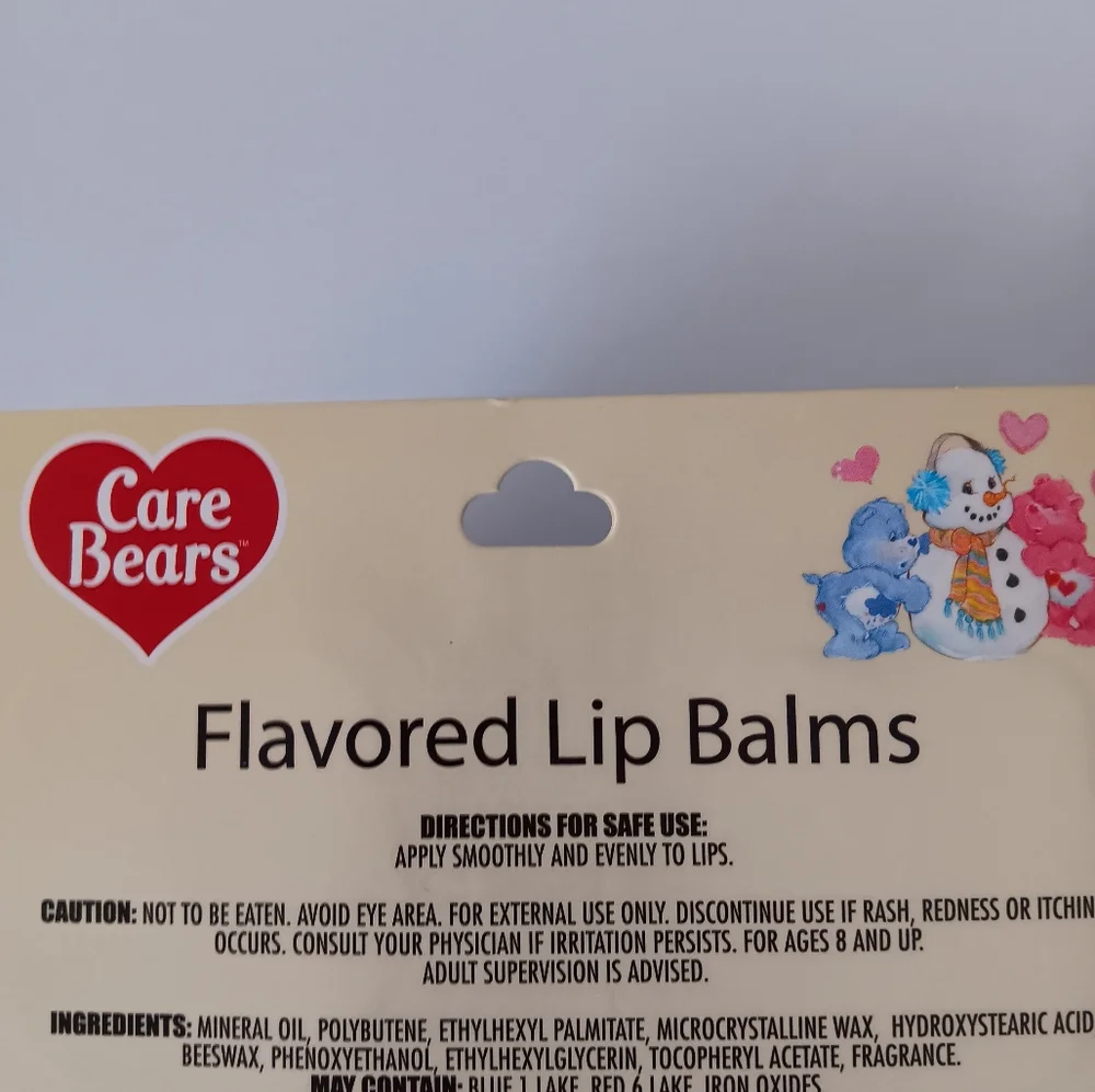 NEW Care Bears Flavored Lip Balm Two Pack Strawberry Blueberry Bear Shaped